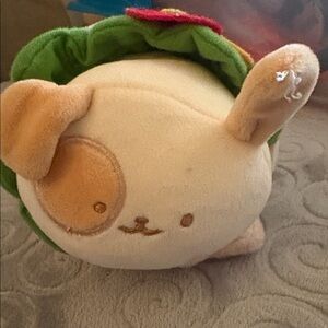 Plush Small Pet Toy - Cream & Tan with Green Leaf Accent